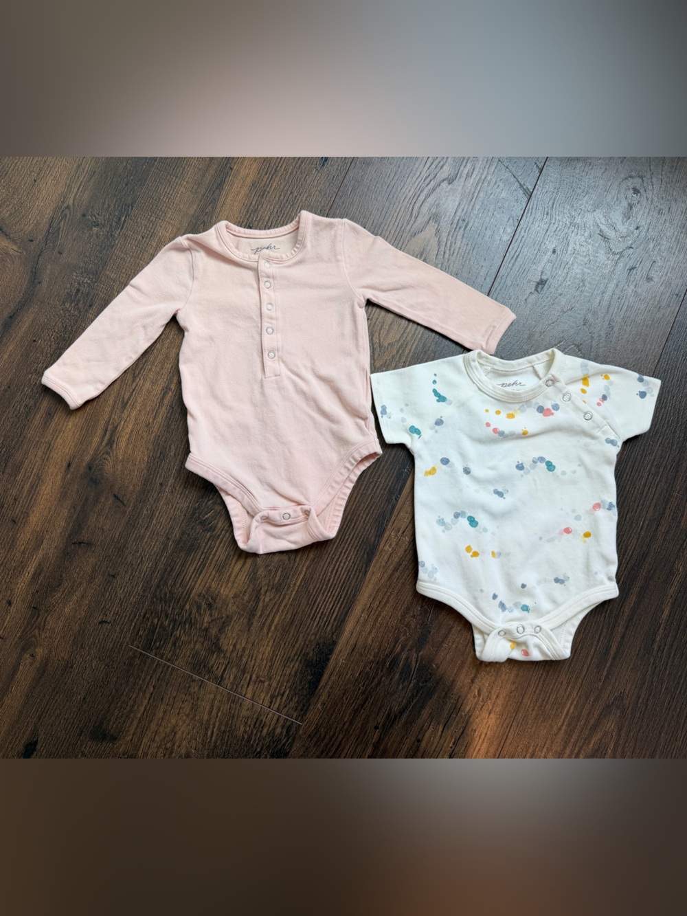 Pehr Bundle of Two Onesies Pink Longsleeve & White Dot Colored Size 0-3 Months